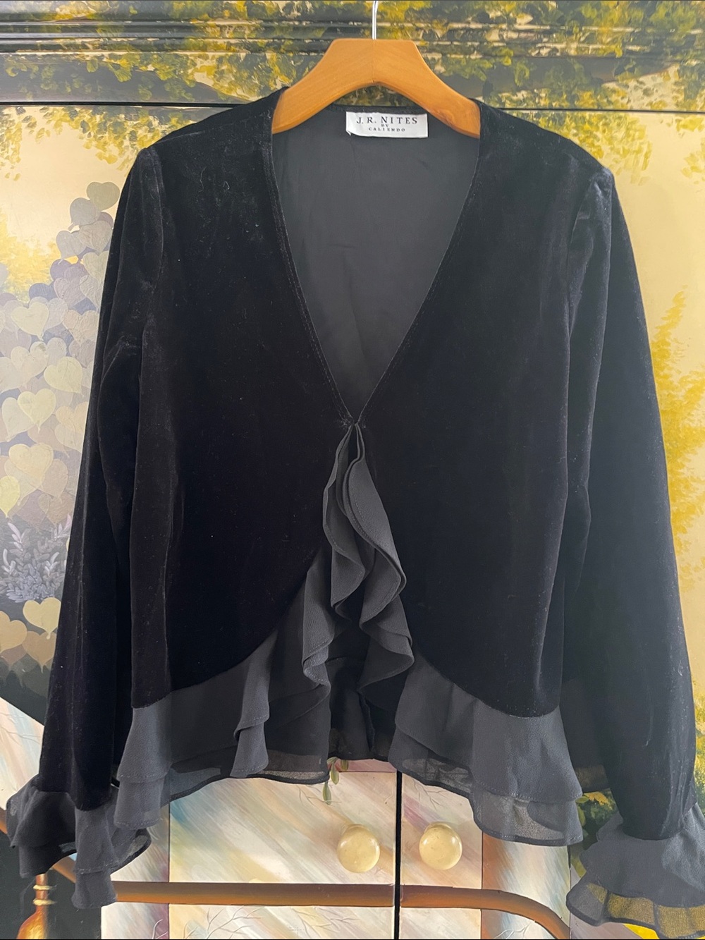 J.R. Nites Black Velvet Ruffle-Trim Jacket